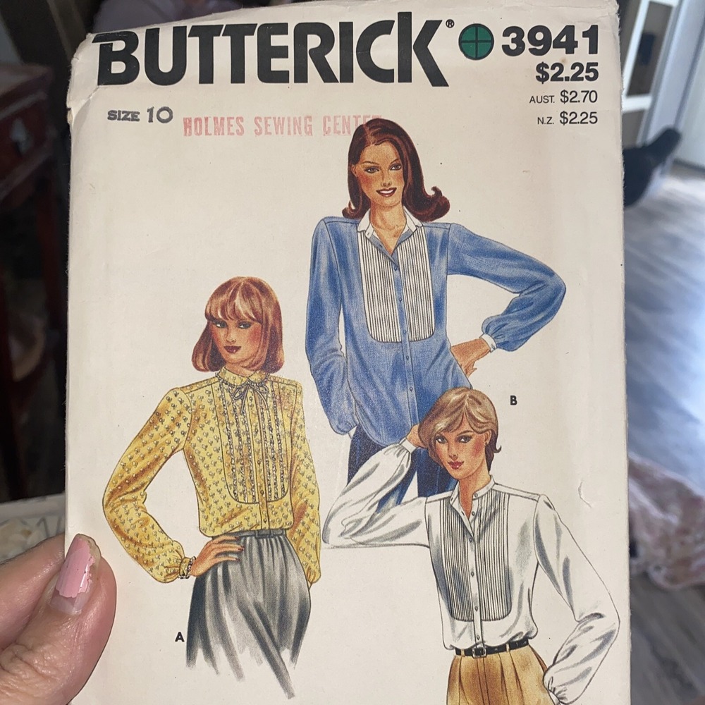 Butterick 3941 Sewing Pattern 1980s Size 10 Vintage Misses Blouse Shirt Uncut